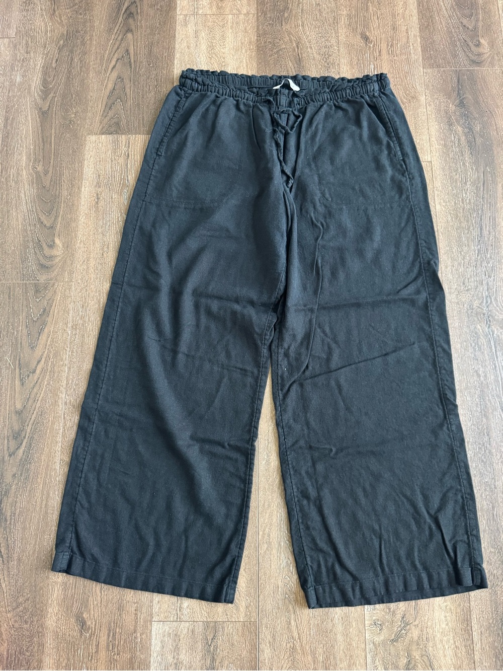 Sonoma Relaxed Wide-Leg Black Linen Pants with Drawstring Waist Size Large